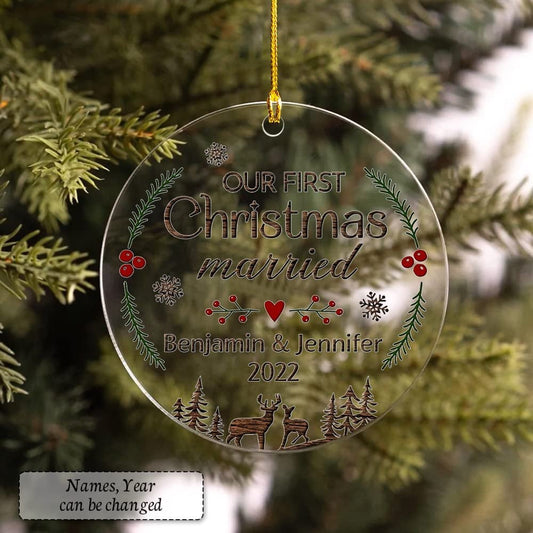 Personalized Acrylic First Xmas Ornament Married Couple
