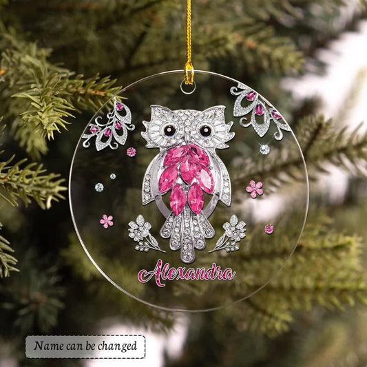 Personalized Acrylic Lovely Owl Ornament Jewelry Drawing Style