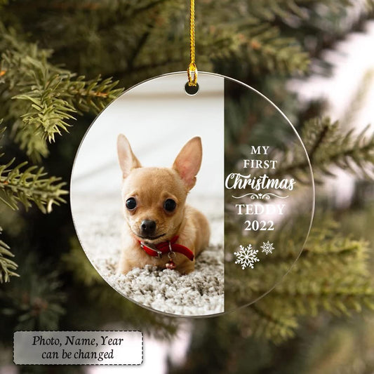 Personalized Acrylic Ornament Baby Dog First Christmas