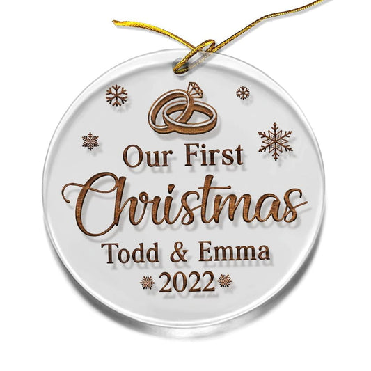 Personalized Acrylic Ornament First Xmas Couple With Rings