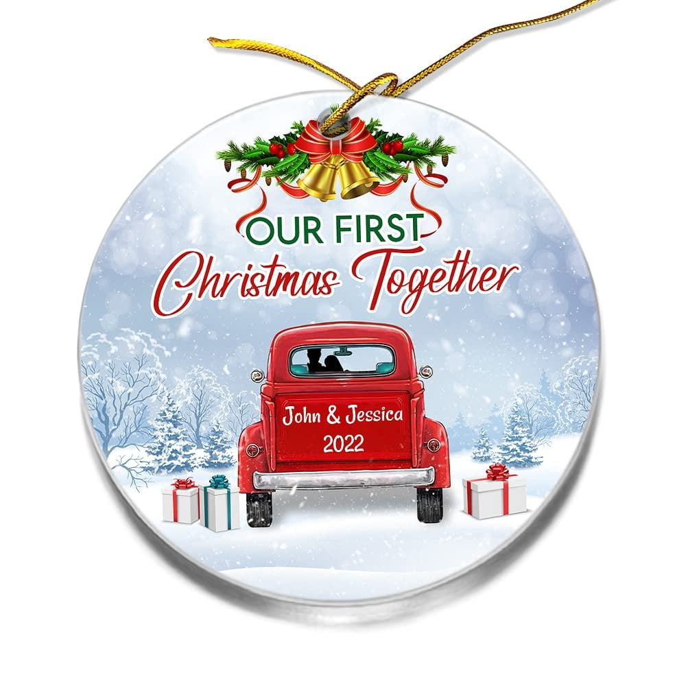 Personalized Acrylic Ornament First Xmas Together Red Truck