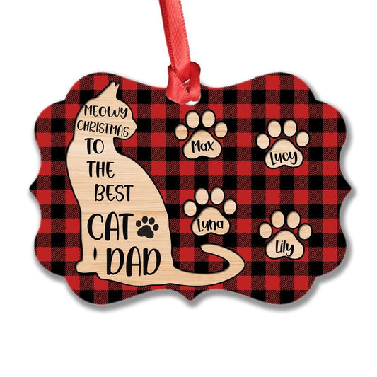 Personalized Aluminum Cat Dad Ornament With Pawprint