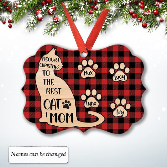 Personalized Aluminum Cat Mom Ornament With Pawprint