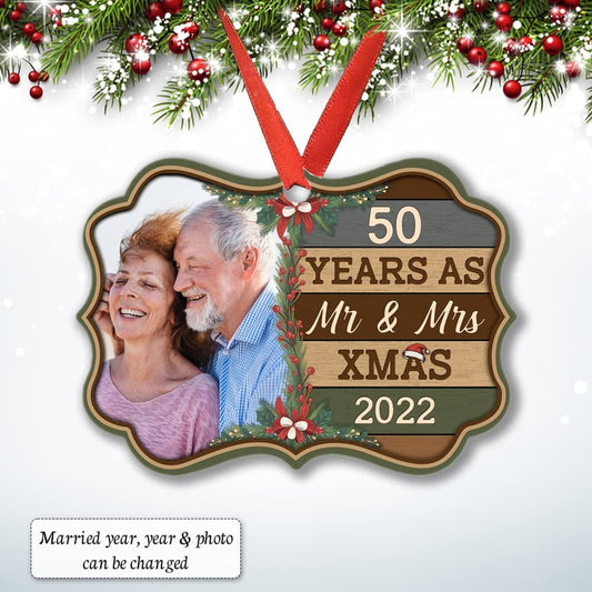 Personalized Aluminum Couple Ornament As Mr and Mrs Xmas