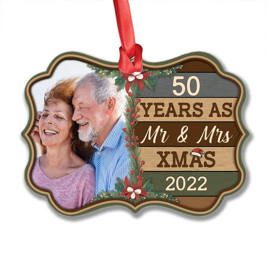 Personalized Aluminum Couple Ornament As Mr and Mrs Xmas