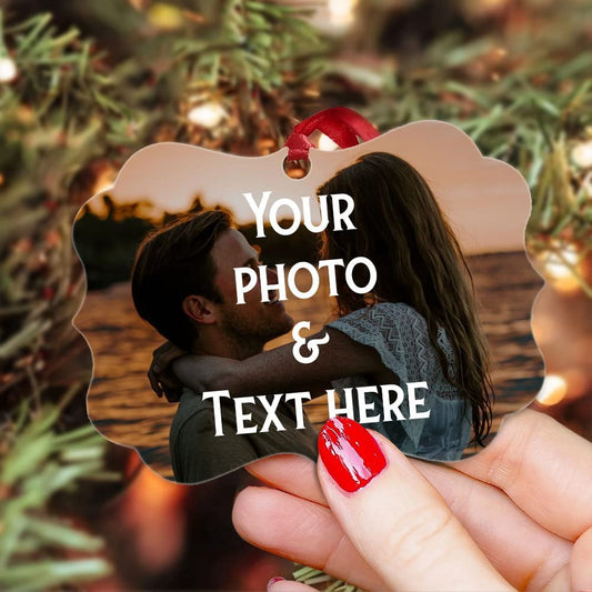 Personalized Aluminum Couple Ornament Custom Photo And Text