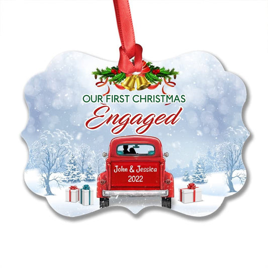 Personalized Aluminum Couple Ornament First Xmas Red Truck