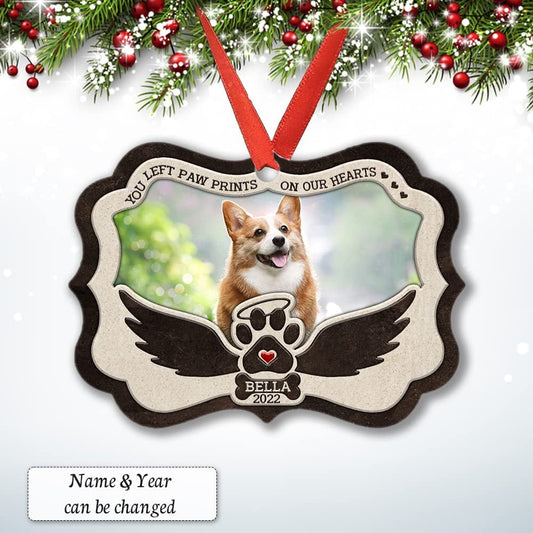 Personalized Aluminum Dog Memorial Ornament Left Paw Prints