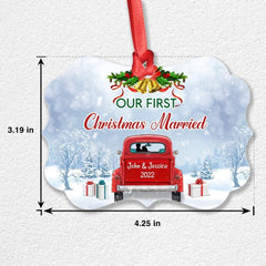 Personalized Aluminum First Xmas Married Ornament Red Truck