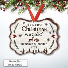 Personalized Aluminum First Xmas Ornament Married Couple