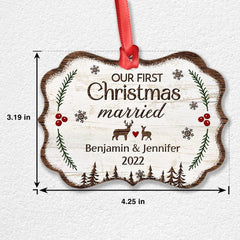 Personalized Aluminum First Xmas Ornament Married Couple