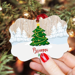 Personalized Aluminum Ornament Green Christmas Tree