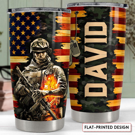 Personalized Army Tumbler With Customize Name American Flag