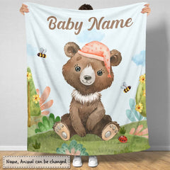 Personalized Baby Blanket Cute Brown Bear Woodland Animal for Baby Boy