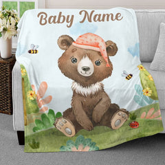 Personalized Baby Blanket Cute Brown Bear Woodland Animal for Baby Boy