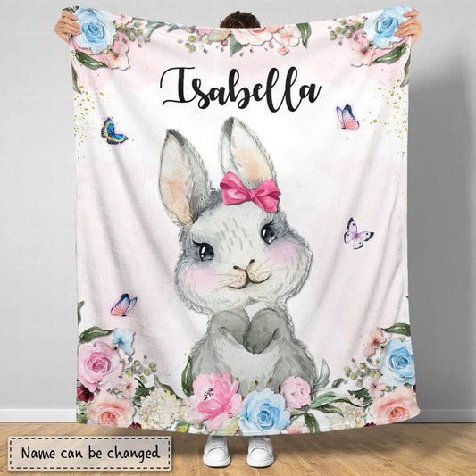 Personalized Baby Blanket Cute Bunny Butterfly for Baby Girl
