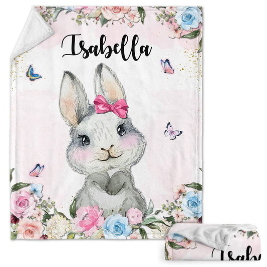 Personalized Baby Blanket Cute Bunny Butterfly for Baby Girl
