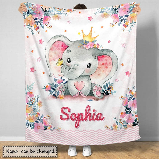 Personalized Baby Blanket Cute Elephant for Baby Girl