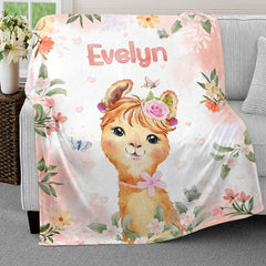 Personalized Baby Blanket Cute Giraffe Flower Theme for Baby Girl