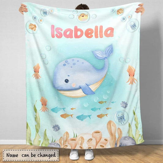 Personalized Baby Blanket Cute Whale Sea Animals Ocean for Baby Girl
