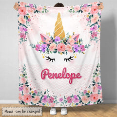 Personalized Baby Blanket Dreamy Unicorn Flowers for Baby Girl