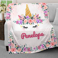 Personalized Baby Blanket Dreamy Unicorn Flowers for Baby Girl