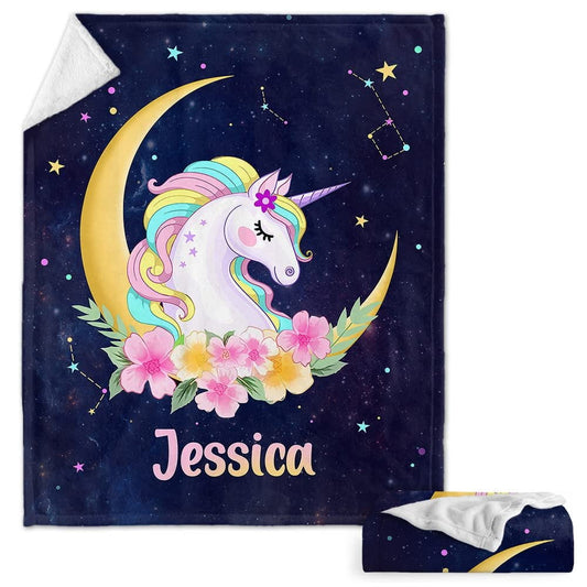 Personalized Baby Blanket Dreamy Unicorn for Baby Girl