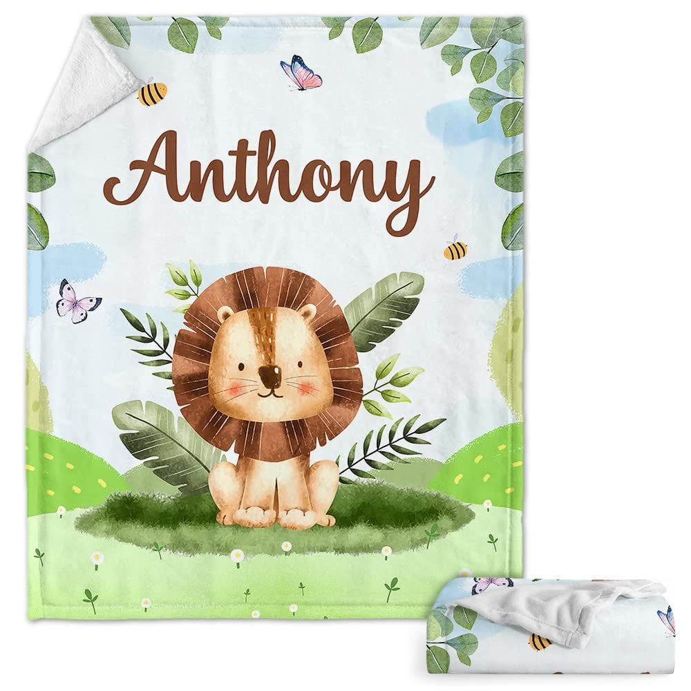 Personalized Baby Blanket Lion Wild Life Animals for Baby Boy