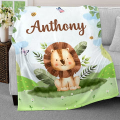 Personalized Baby Blanket Lion Wild Life Animals for Baby Boy