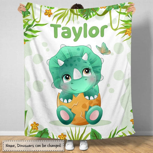 Personalized Baby Blanket Lovely Dinosaur for Baby Boy