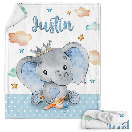 Personalized Baby Blanket Lovely Elephant Nursery for Baby Boy