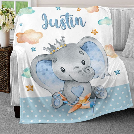 Personalized Baby Blanket Lovely Elephant Nursery for Baby Boy