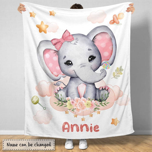 Personalized Baby Blanket Lovely Elephant Safari Animals for Baby Girl