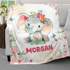 Personalized Baby Blanket Lovely Elephant for Baby Girl