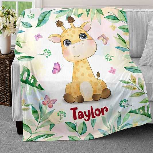 Personalized Baby Blanket Lovely Giraffe Woodland Animal for Baby Girl