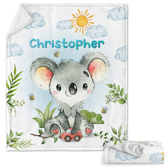 Personalized Baby Blanket Lovely Koala Watercolor Style for Baby Boy