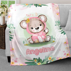 Personalized Baby Blanket Lovely Pink Bear for Baby Girl
