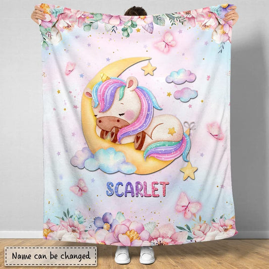 Personalized Baby Blanket Lovely Sleeping Unicorn for Baby Girl