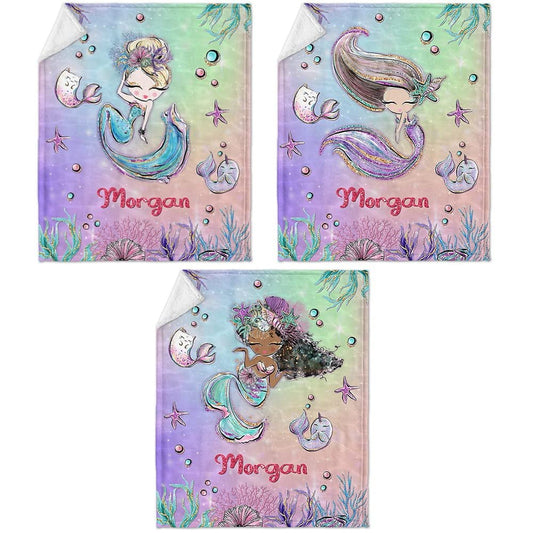 Personalized Baby Blanket Mermaid Theme Ocean Love for Baby Girl