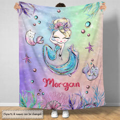 Personalized Baby Blanket Mermaid Theme Ocean Love for Baby Girl