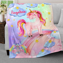 Personalized Baby Blanket Princess Unicorn Rainbow for Baby Girl