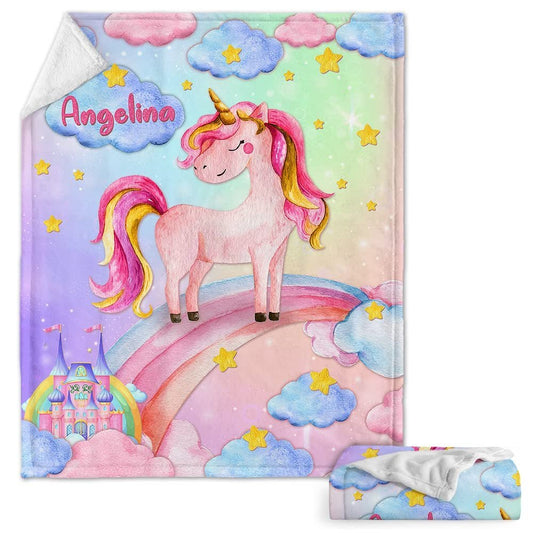 Personalized Baby Blanket Princess Unicorn Rainbow for Baby Girl