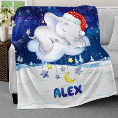 Personalized Baby Blanket Sleeping Elephant Xmas Theme for Baby Girl