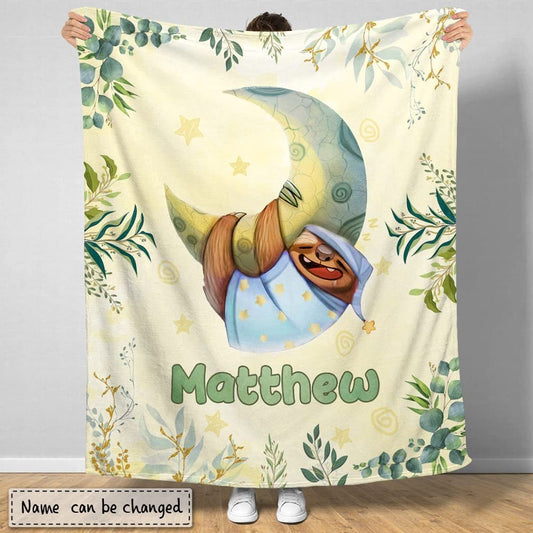 Personalized Baby Blanket Sleepy Sloth Lovely for Baby Boy