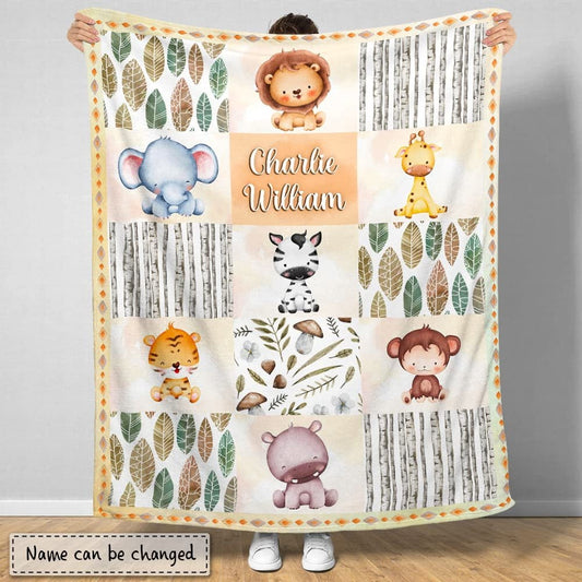 Personalized Baby Blanket Woodland Animals Lovely Lion for Baby Boy