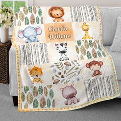 Personalized Baby Blanket Woodland Animals Lovely Lion for Baby Boy