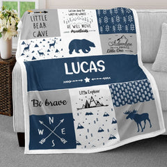Personalized Baby Blanket Woodland Theme Animals Baby Boy for Baby Boy