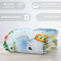 Personalized Baby Boy Blanket Cute Elephant Safari Animal for Baby Boy