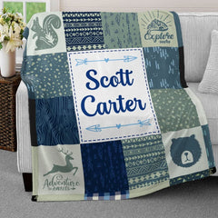 Personalized Baby Boy Blanket Wild Animals Forest Theme for Baby Boy