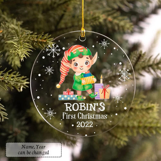 Personalized Baby Boy First Christmas Ornament Gnome Xmas